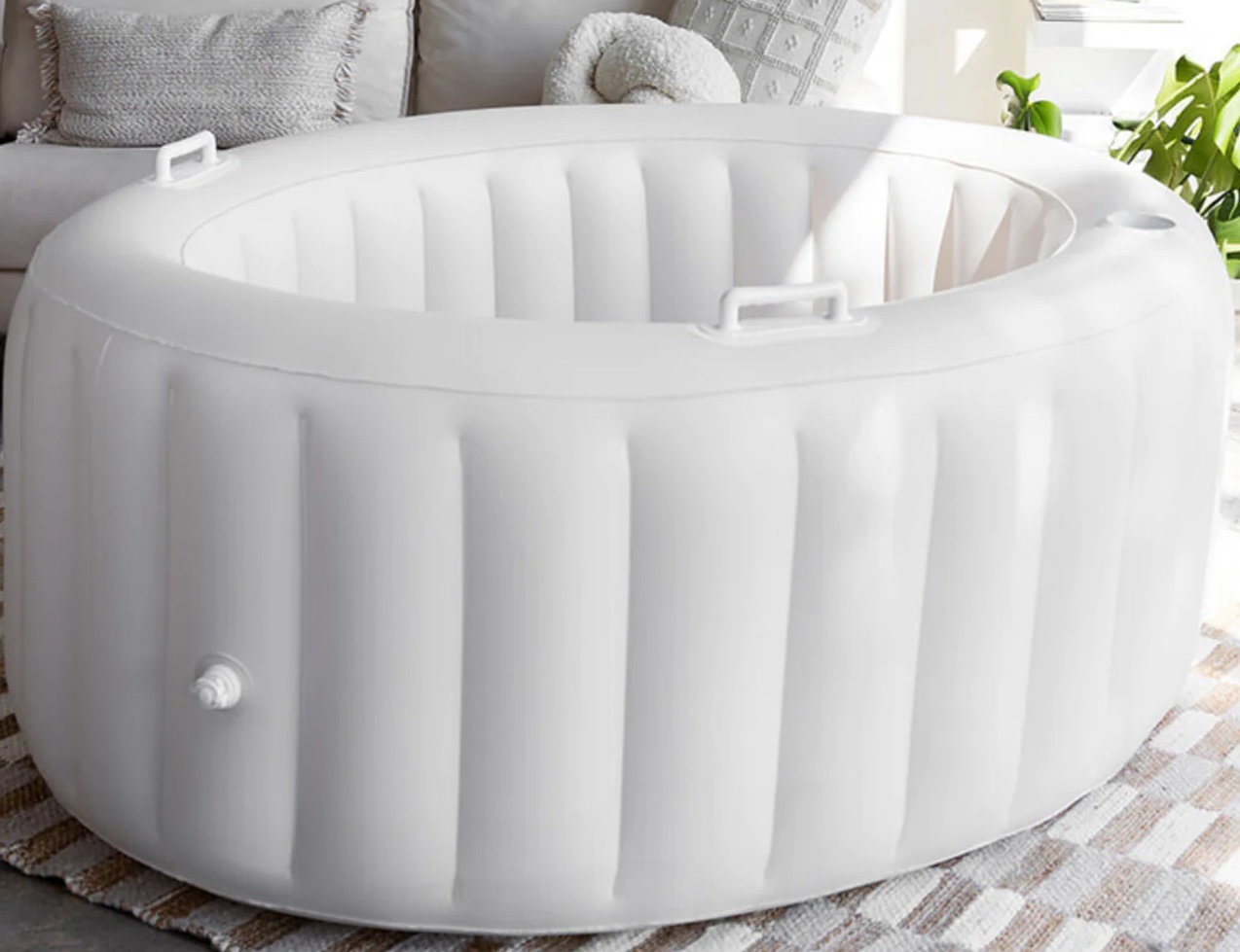 Photo featuring our white inflatable birthing tub, Earthside Birthing tub for rent near Maryville, TN.