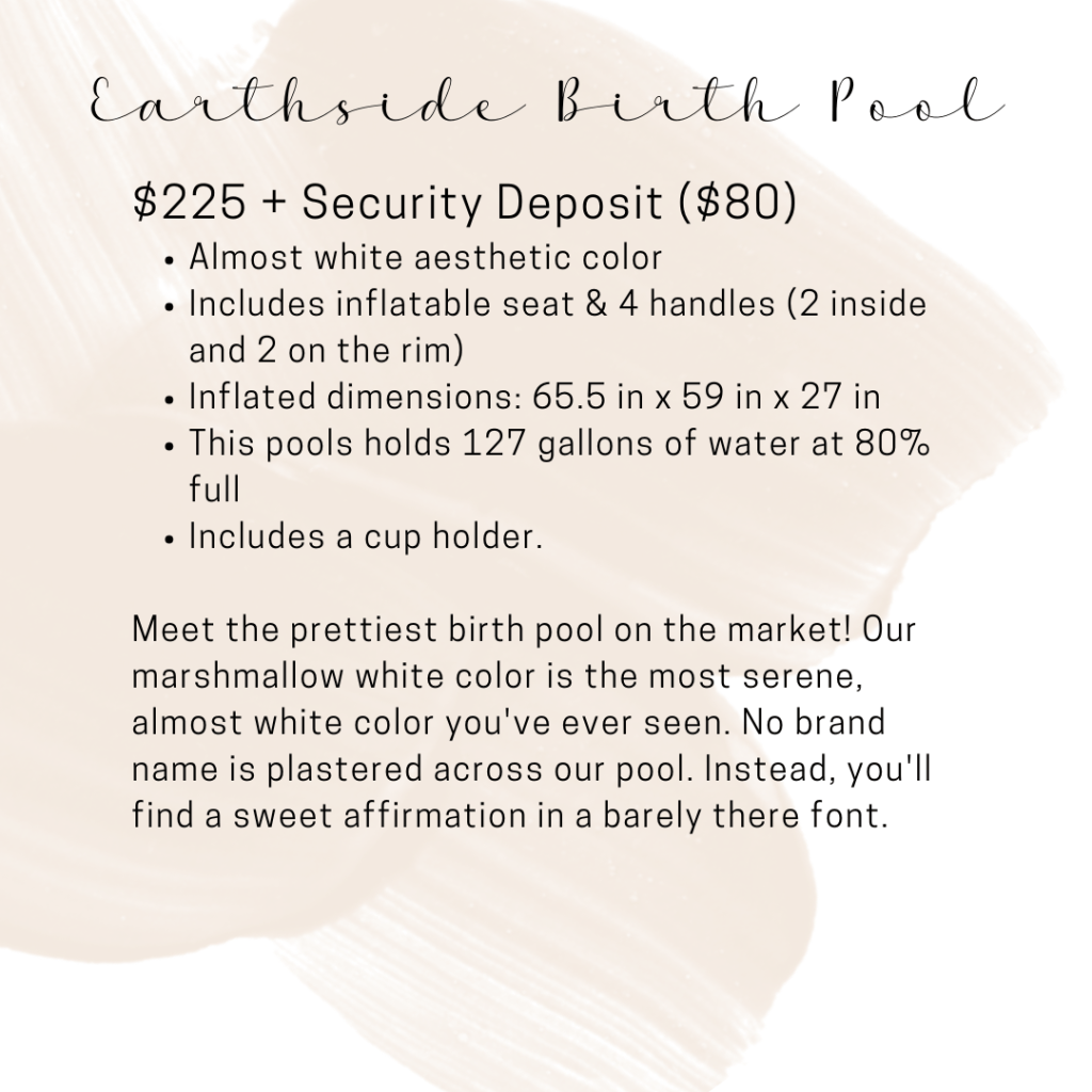 The Scripted Birth's price for renting the Earthside birth pool.