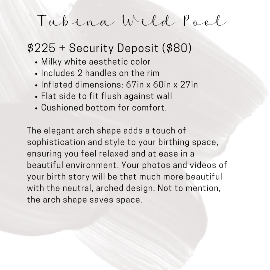The Scripted Birth's price list for renting the Tubina Wild birth pool.