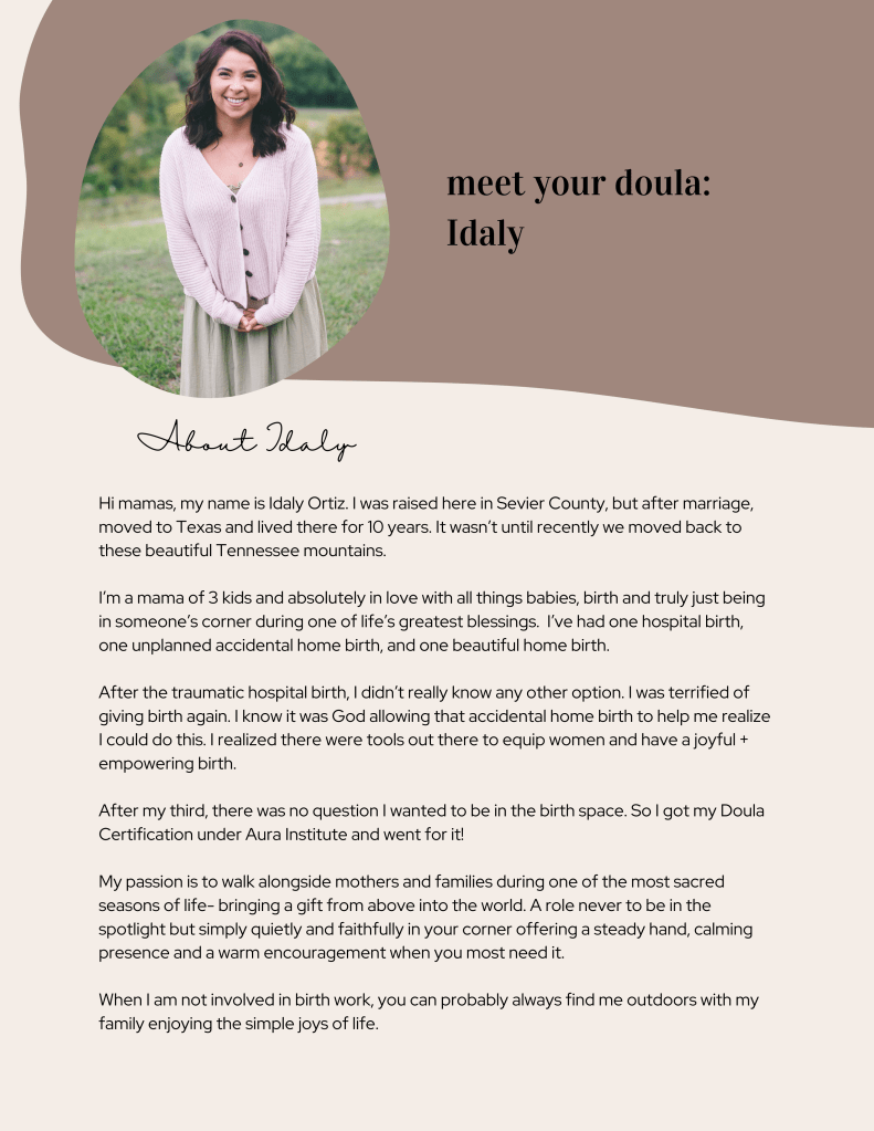 Meet Christian doula Idaly Ortiz. Raised in Tennessee, Idaly is a mom of three and loves all things birth, babies, and supporting women. 